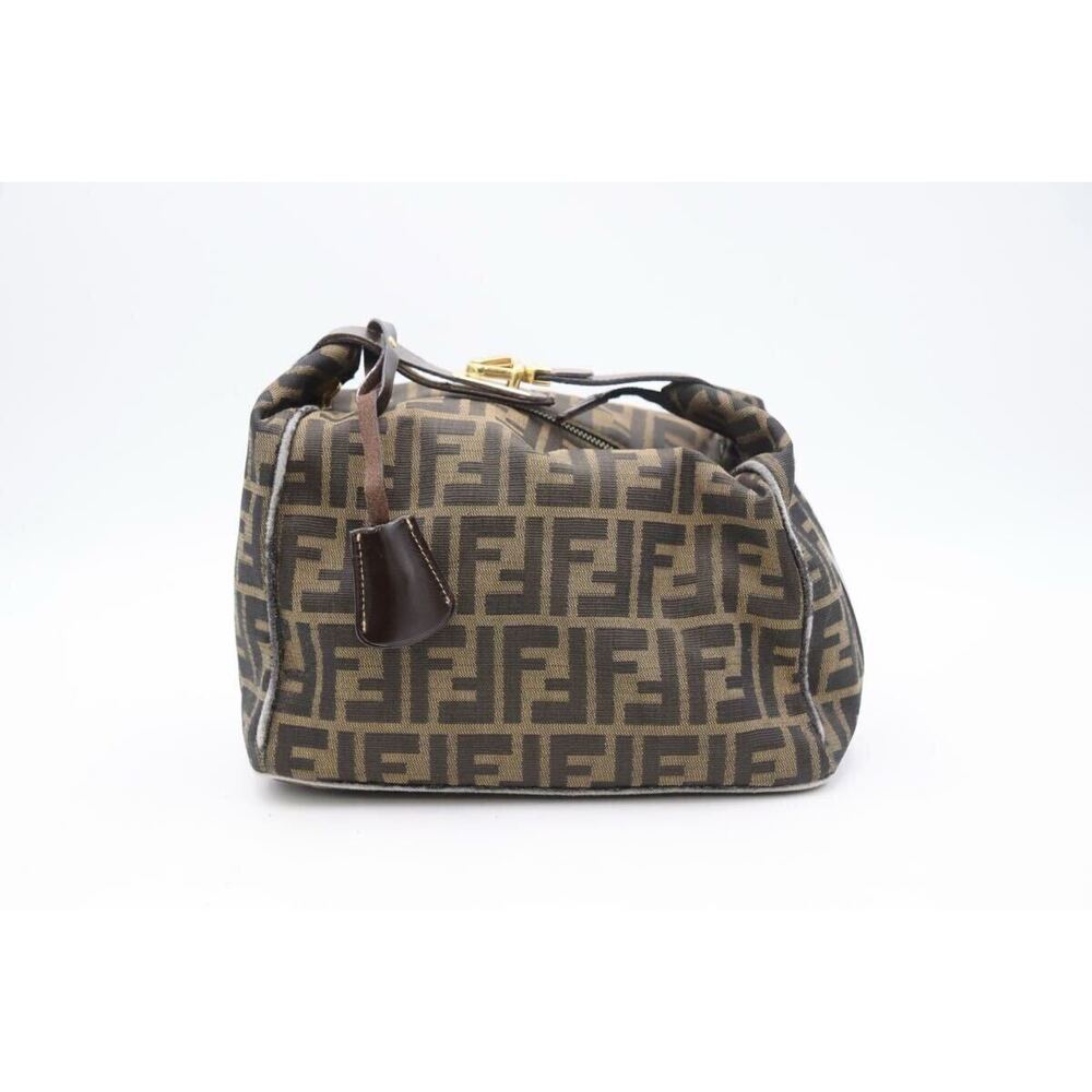 Fendi Zucca canvas leather vanity bag handbag brown